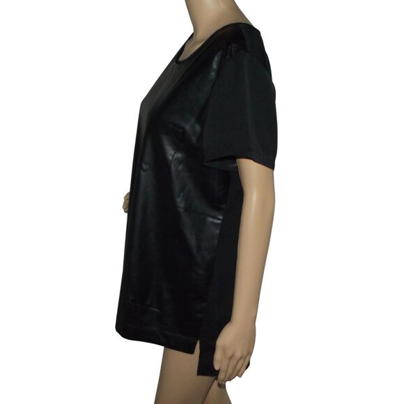 J. Crew Faux Leather Tee Womens Size L Black Short Sleeve Top pocket - Picture 8 of 14